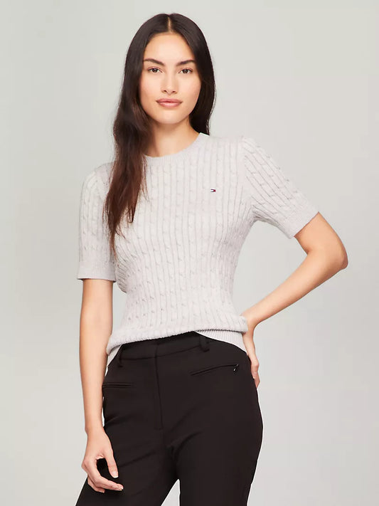 Tommy Hilfiger Short-Sleeve Shimmer Cable Knit Sweater