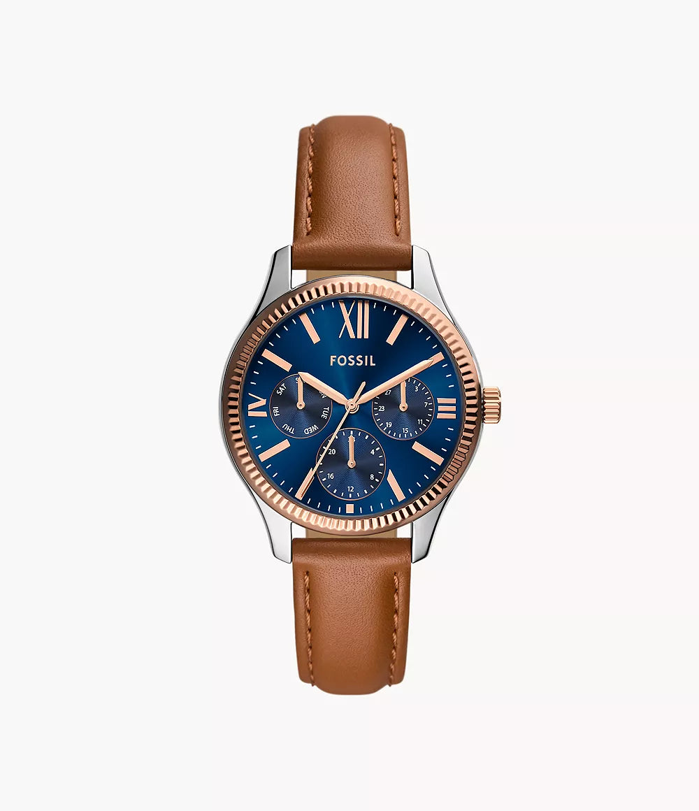 Fossil Rye Multifunction Brown Leather Watch