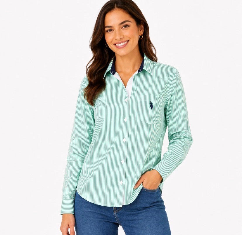 U.S. Polo Assn green striped shirt Women’s