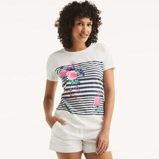 Náutica-striped flowers graphic t-shirt