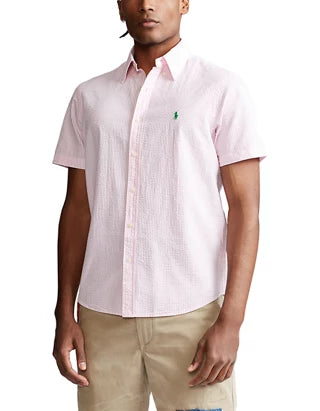 POLO RALPH LAUREN Men's Classic Fit Stripe Short Sleeve Button-Down Seersucker Shirt