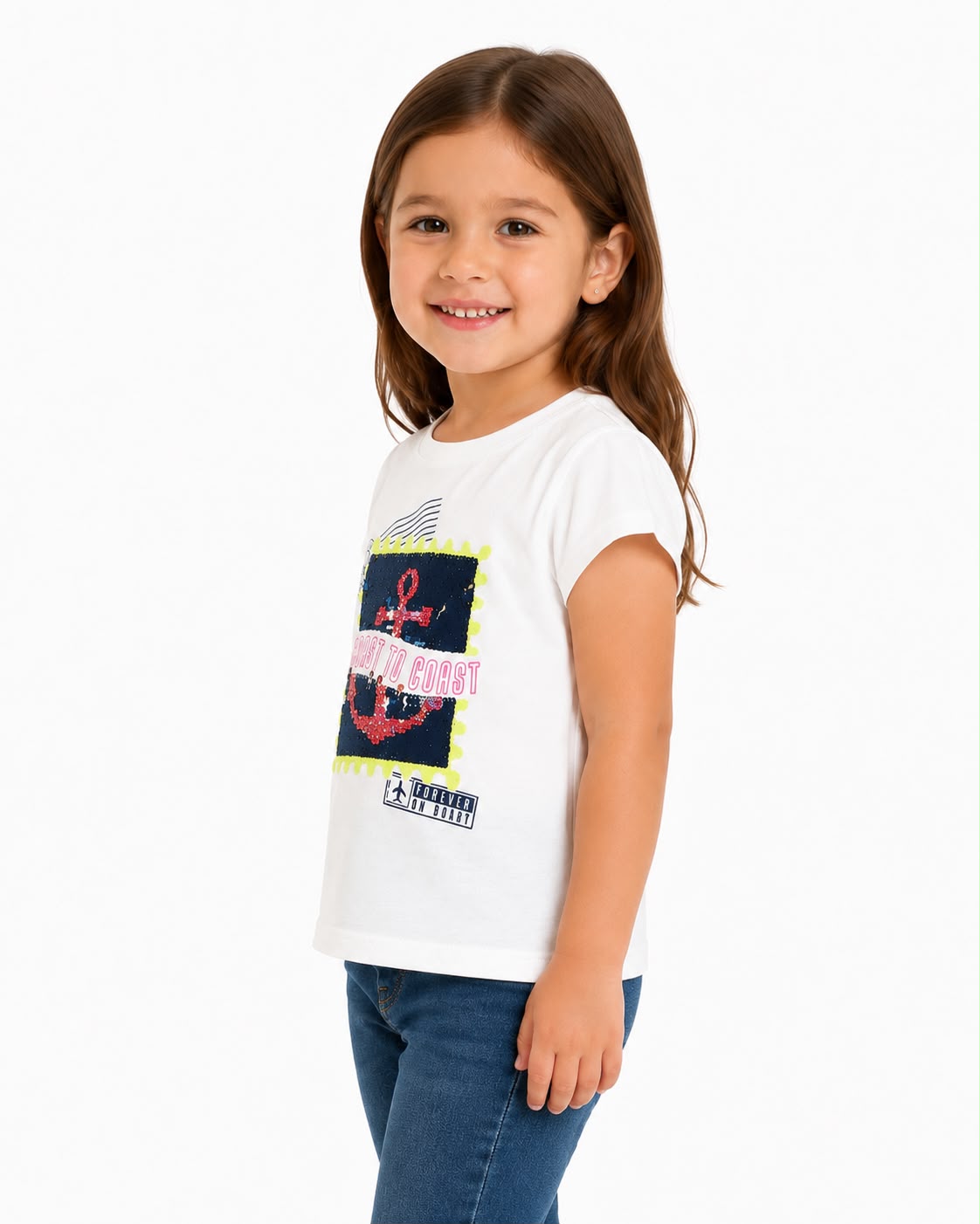 Nautica White round neck t-shirt for girls