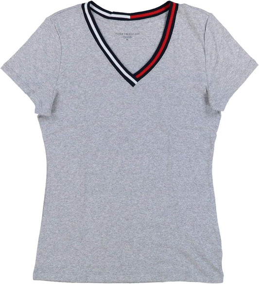 Tommy Hilfiger Womens T-Shirt V-Neck Ribbon Logo