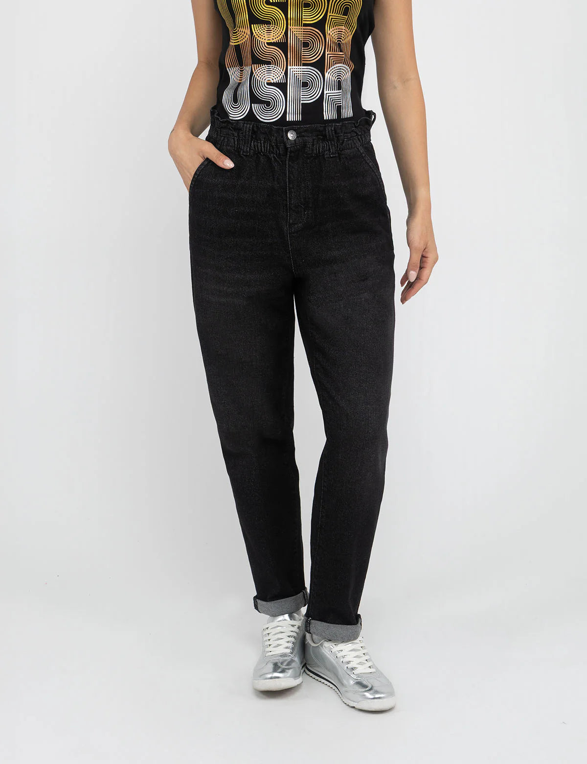 Us Polo Assn High Rise Paperbag Cropped Jeans