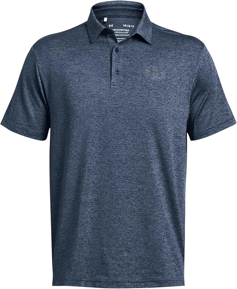 UNDER ARMOUR- Camiseta polo Play Off Heather HeatGear Top 1351131 (Estados Unidos, Alpha, L, regular, azul marino medianoche, gris oscuro - 410), Azul marino medianoche/gris parcela