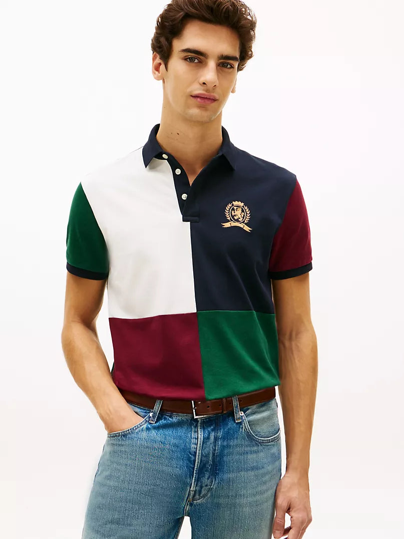 Tommy Hilfiger-Crest Logo Colorblock Stretch Pique Polo