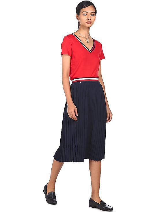 Tommy Hilfiger Women Red V-Neck Cotton T-Shirt