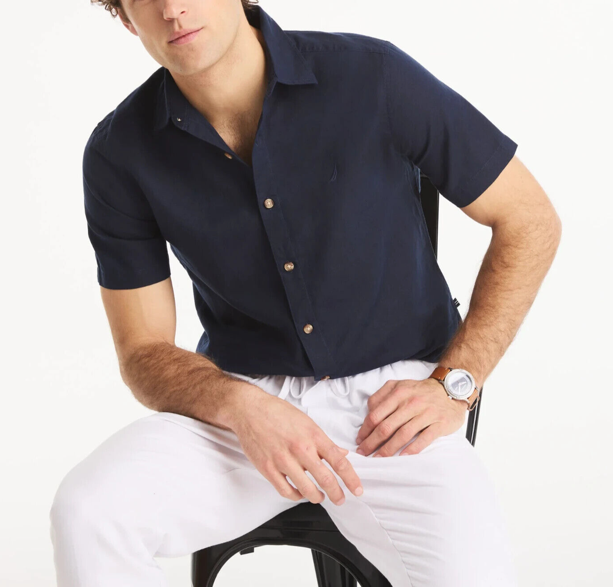 Nautica Men's Breathable Breathable Classic Sleeveless Linen Cover Shirt for Men