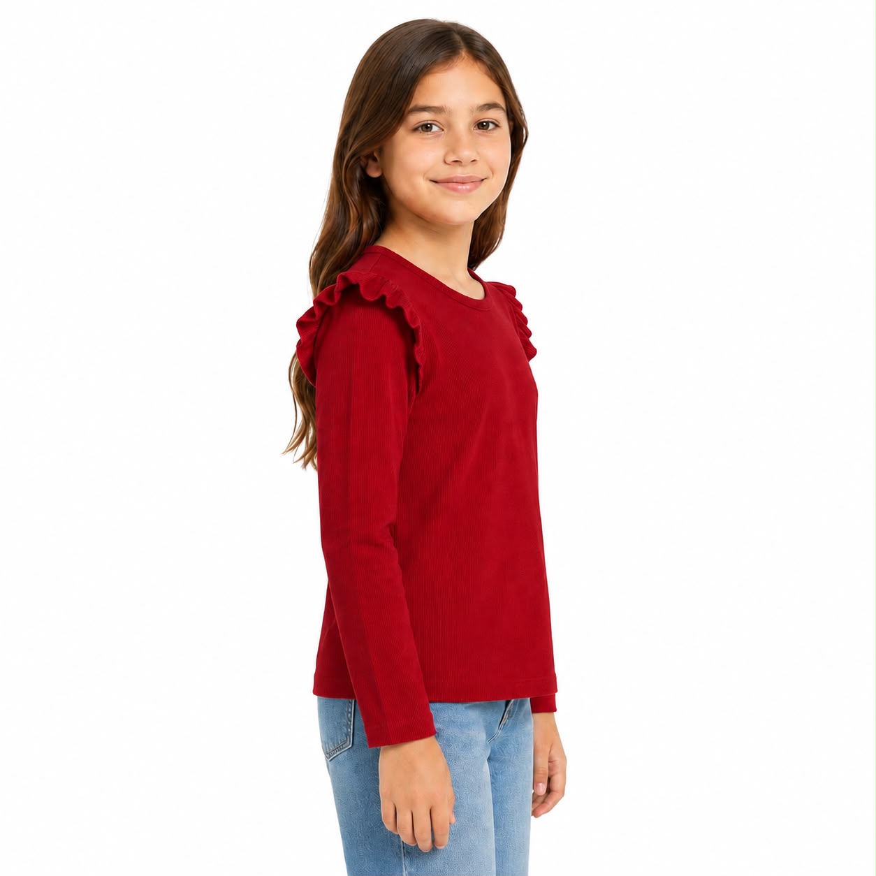 H&M Red Flounce Trim Rib Top For Kinds
