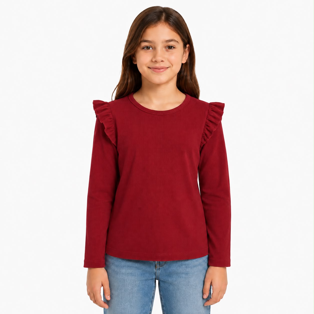 H&M Red Flounce Trim Rib Top For Kinds