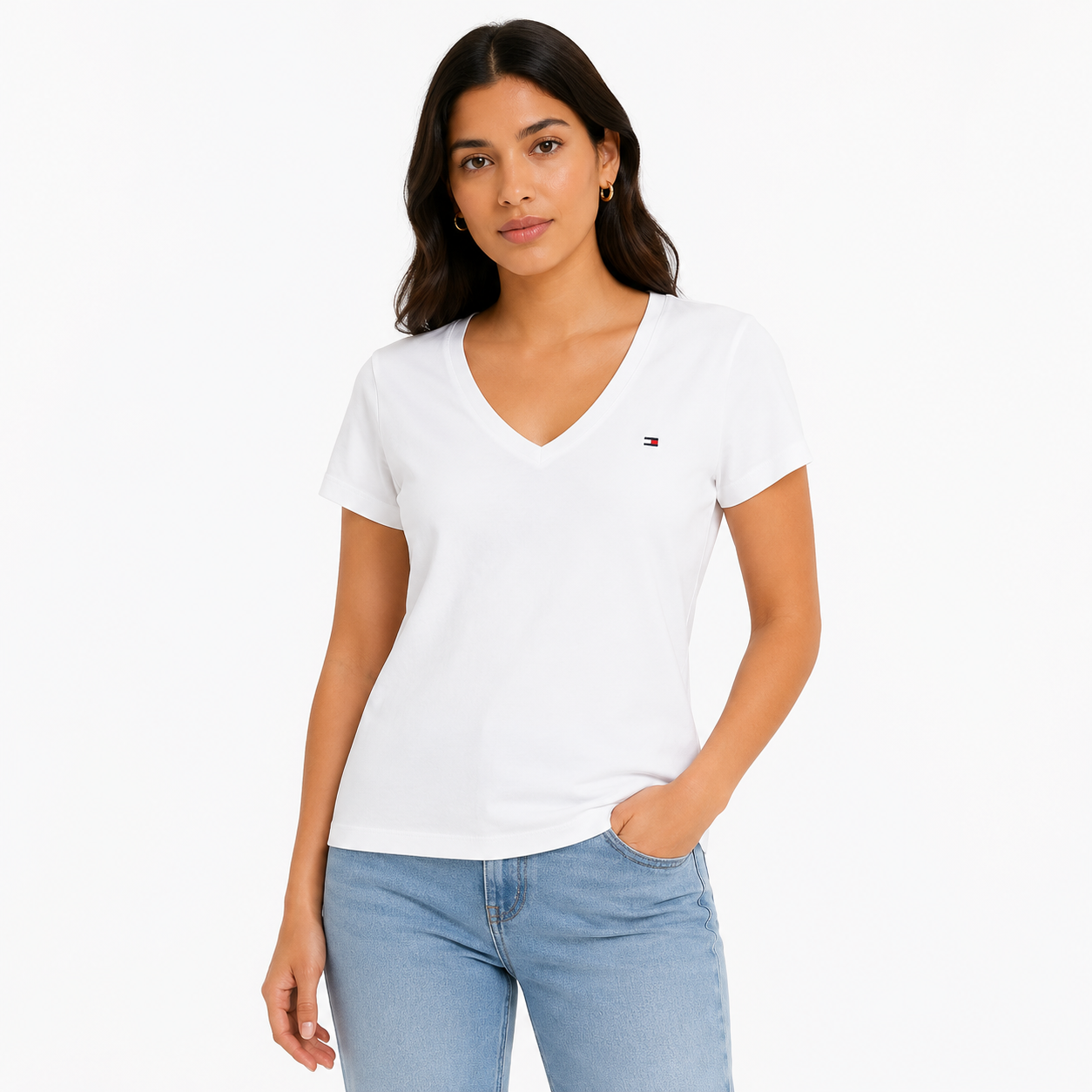 Tommy Hilfiger T-Shirt Heritage con cuello de pico Blanco Women’s