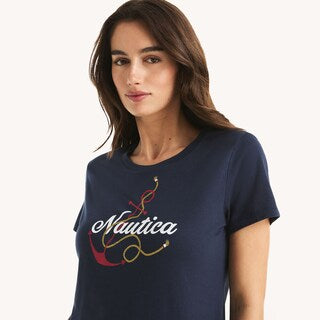 Náutica-glitter anchor knot graphic t-shirt