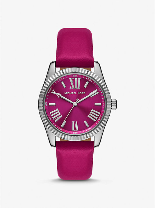 Michael Kors Lexington Silver-Tone and Leather Watch