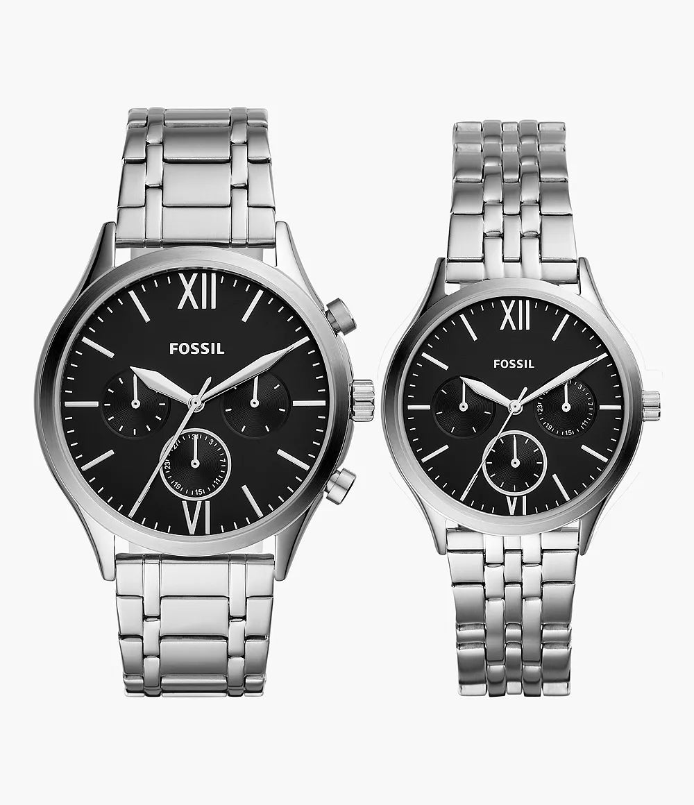 Fossil His and Her Fenmore Multifunction Stainless Steel Watch Gift Set