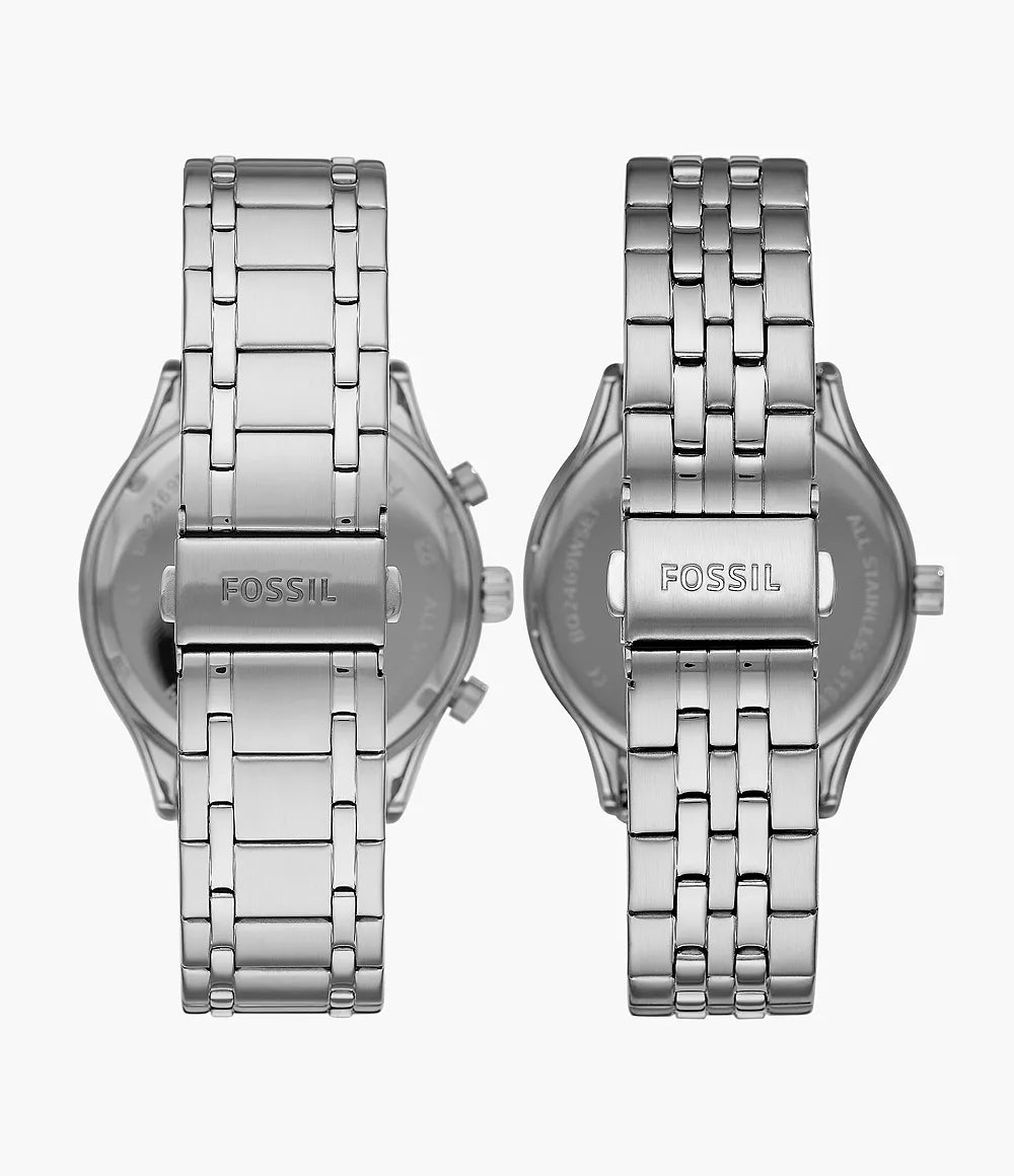 Fossil His and Her Fenmore Multifunction Stainless Steel Watch Gift Set