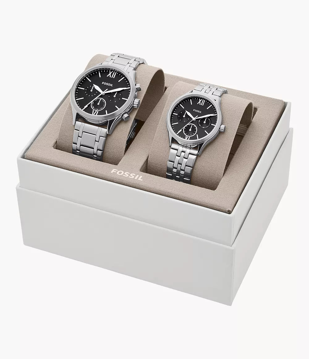 Fossil His and Her Fenmore Multifunction Stainless Steel Watch Gift Set