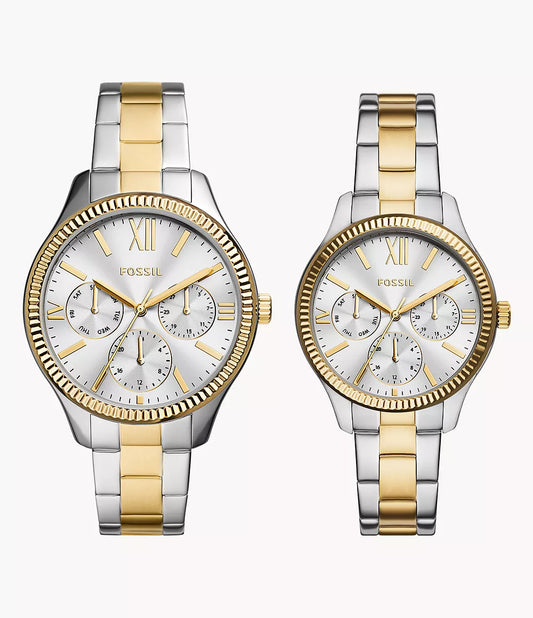 Fossil His and Hers Multifunction Two-Tone Stainless Steel Watch Set