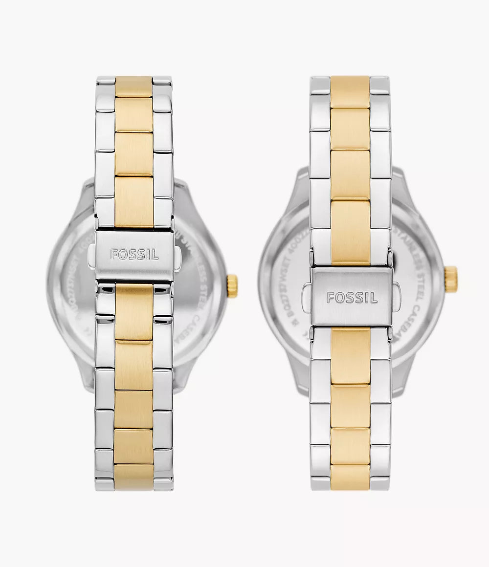 Fossil His and Hers Multifunction Two-Tone Stainless Steel Watch Set