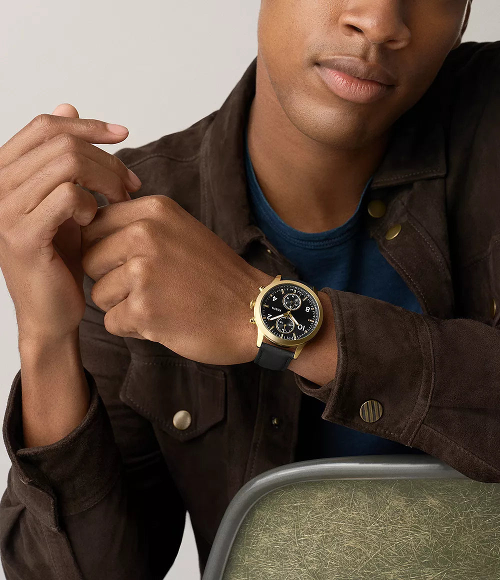 Fossil Bennett Multifunction Black Leather Watch