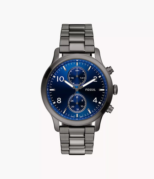 Fossil Try On & Compare Size Bennett Multifunction Gunmetal Stainless Steel Watch