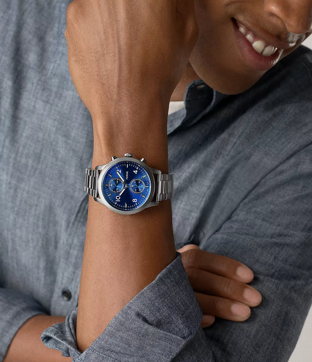 Fossil Try On & Compare Size Bennett Multifunction Gunmetal Stainless Steel Watch