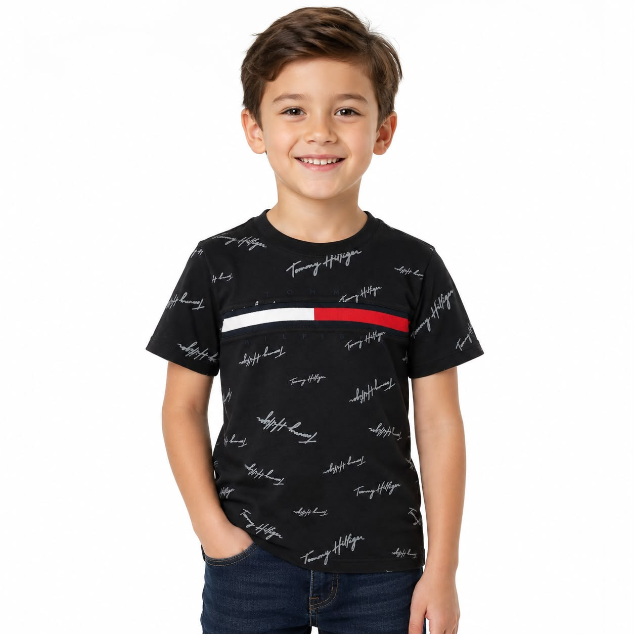 Tommy Hilfiger Kids' Signature Flag Stripe Logo T-Shirt