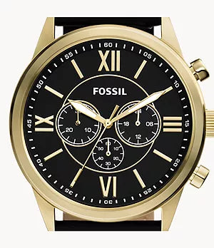 Fossil Flynn Chronograph Black Leather Watch