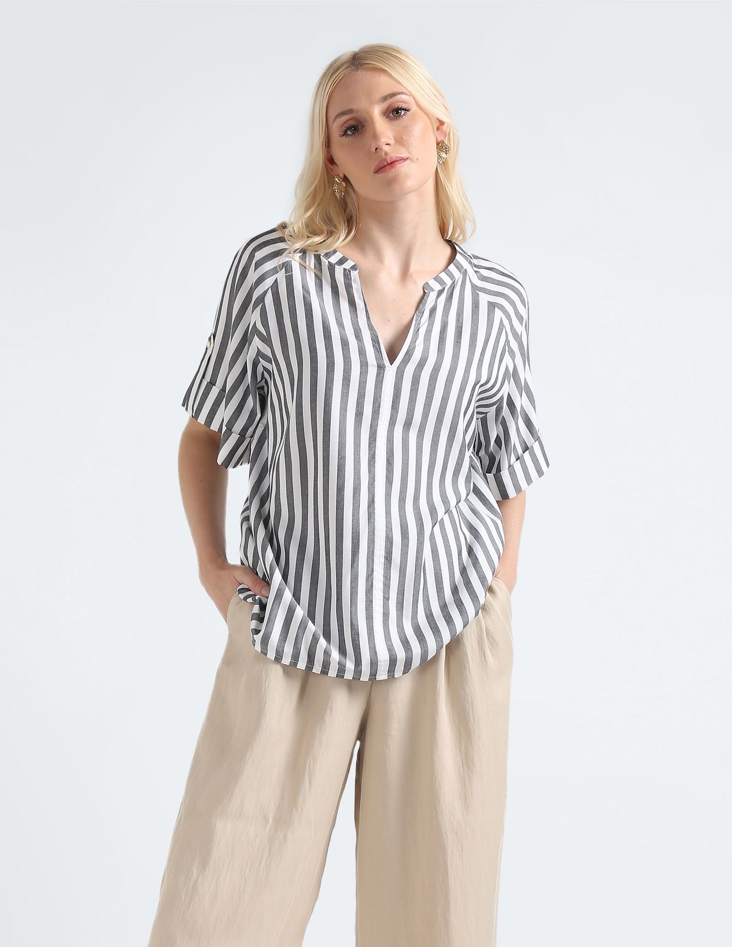 Tommy Hilfiger Gold Button Vertical Stripe Shirt