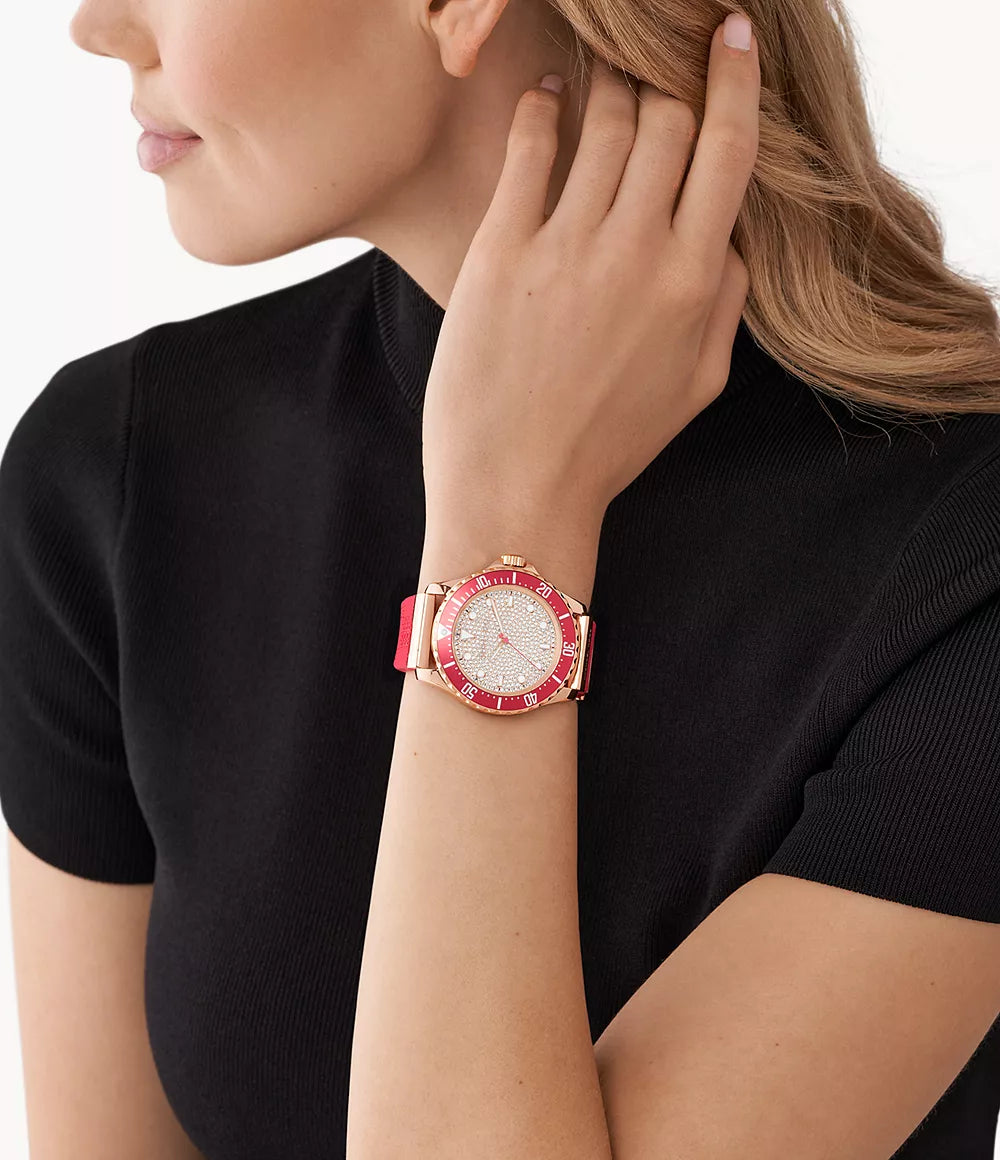 Michael Kors Everest Three-Hand Geranium Pink Silicone Watch