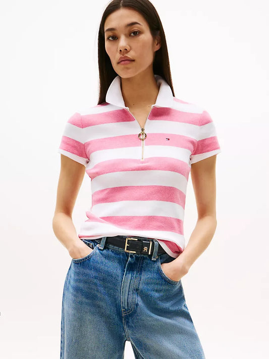 Tommy Hilfiger-Slim Fit Rugby Stripe Zip Polo