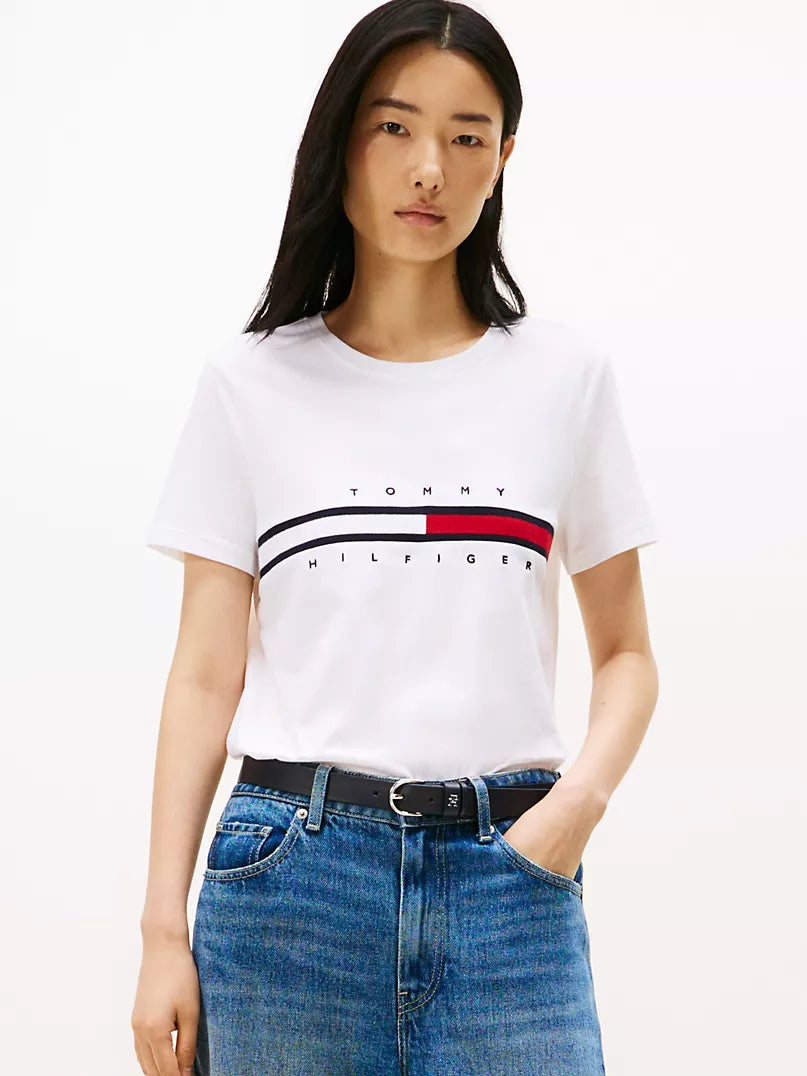 Tommy Hilfiger-Embroidered Flag Stripe Logo T-Shirt