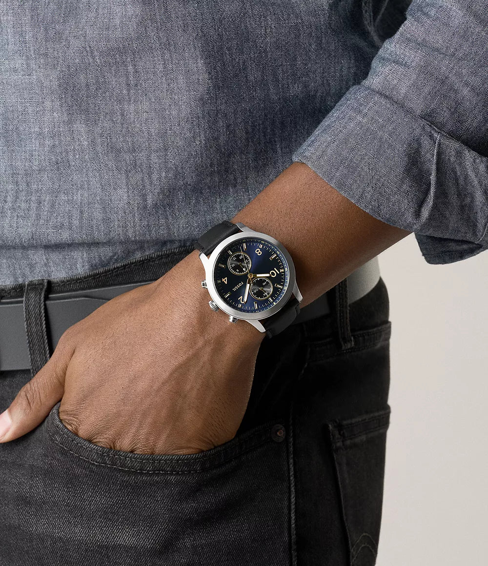 Fossil Bennett Multifunction Black Leather Watch