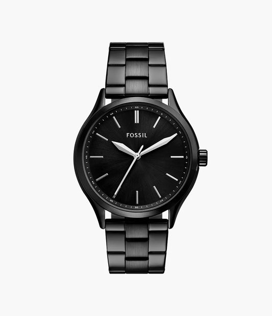 Fossil Fenmore Three-Hand Black Stainless Steel Watch