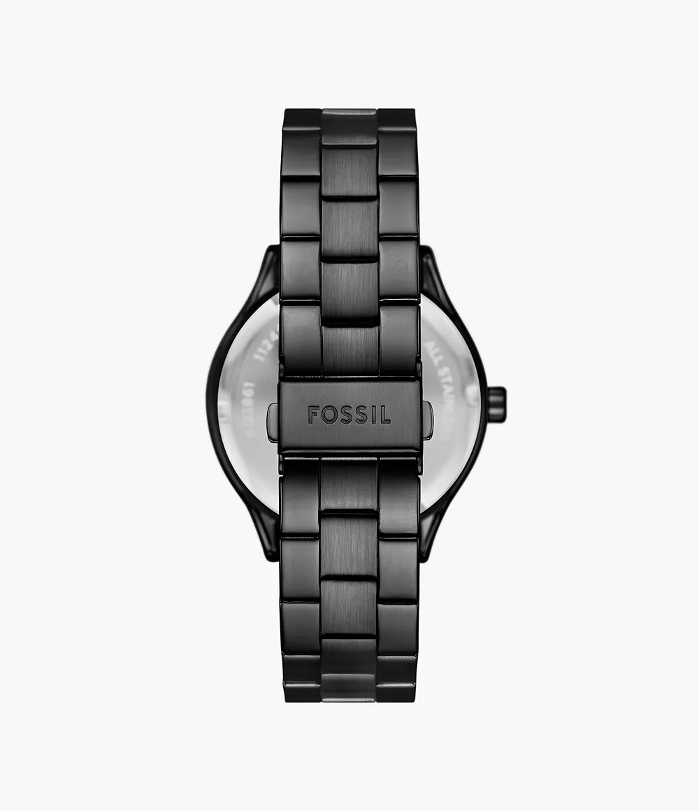 Fossil Fenmore Three-Hand Black Stainless Steel Watch
