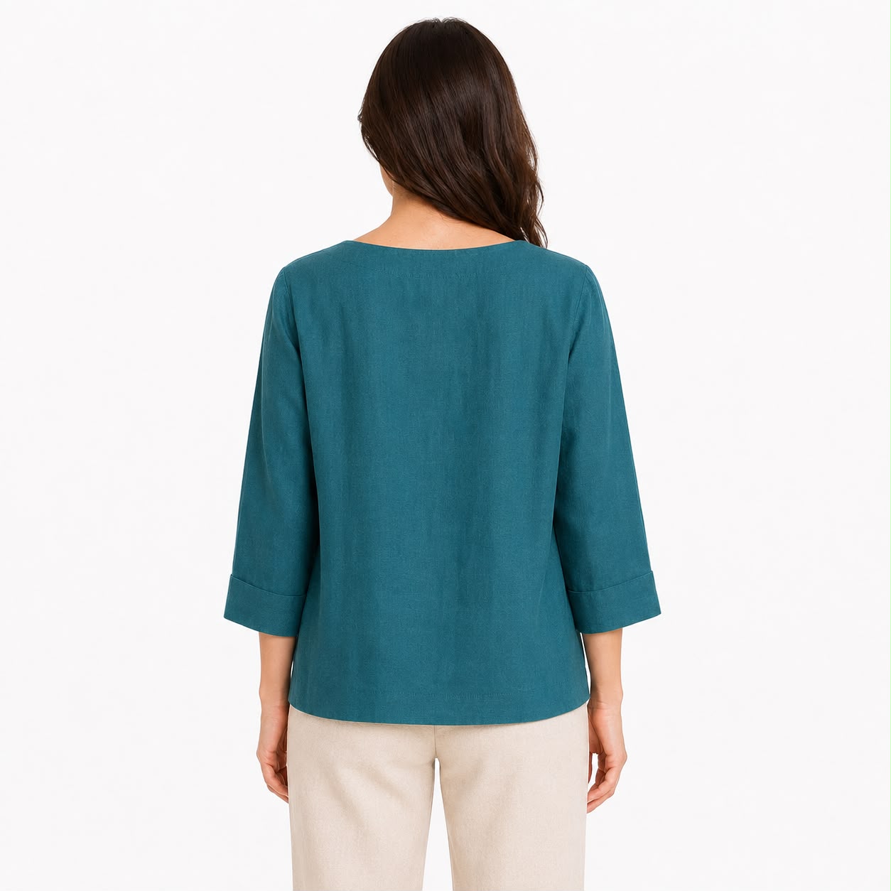 Martha Stewart Loose linen blouse in blue-green
