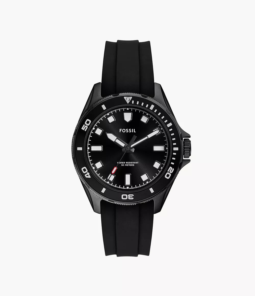 Fossil Dalton Three-Hand Black Silicone Watch