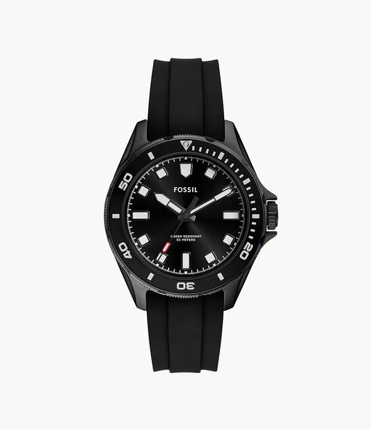 Fossil Dalton Three-Hand Black Silicone Watch