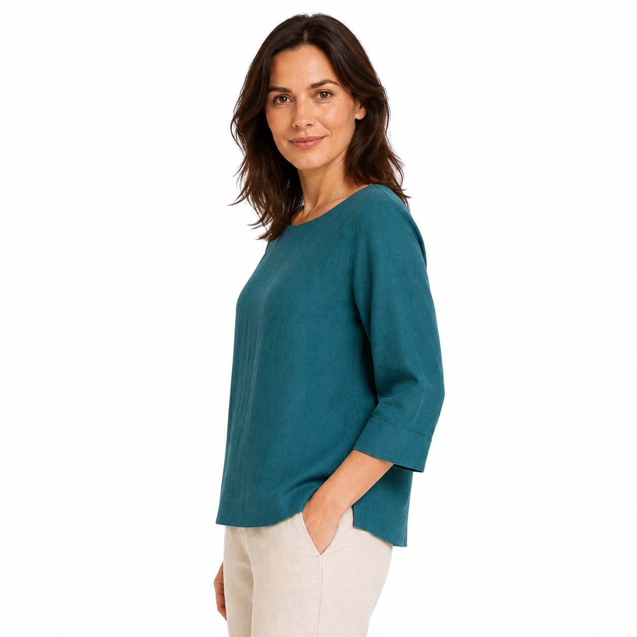 Martha Stewart Loose linen blouse in blue-green