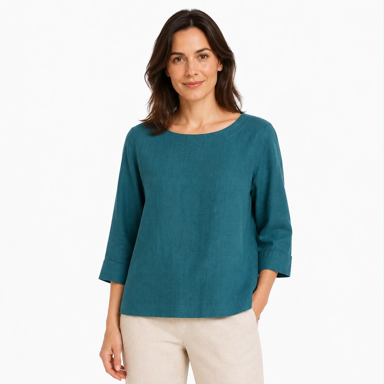 Martha Stewart Loose linen blouse in blue-green