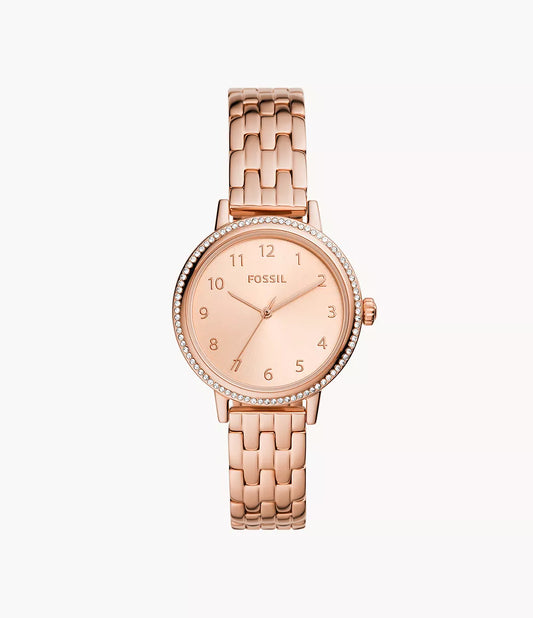 Fossil Reid Three-Hand Rose Gold-Tone Stainless Steel Watch