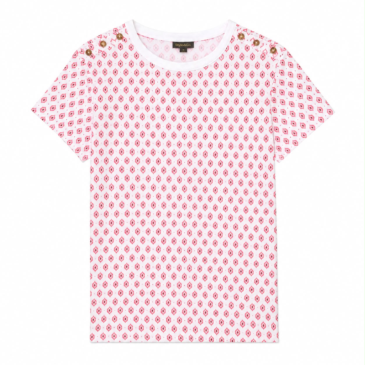 Style & Co Women's Printed Pima Cotton Boat-Neck Top