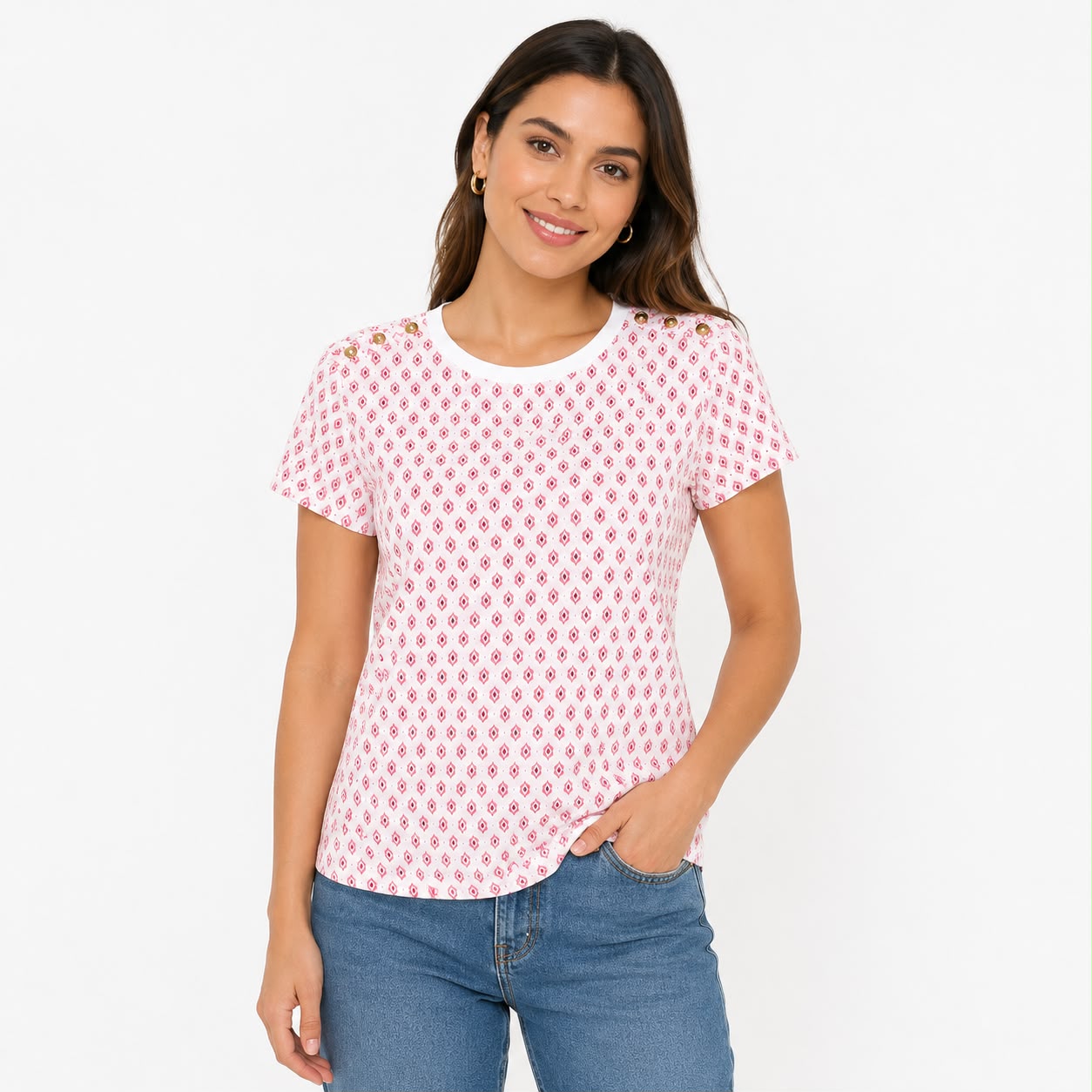 Style & Co Women's Printed Pima Cotton Boat-Neck Top