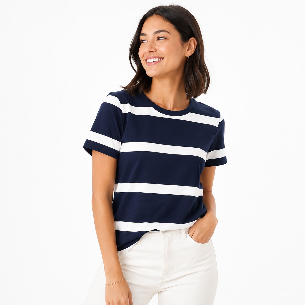 Cable & Gauge short-sleeved t-shirt features a classic striped design
