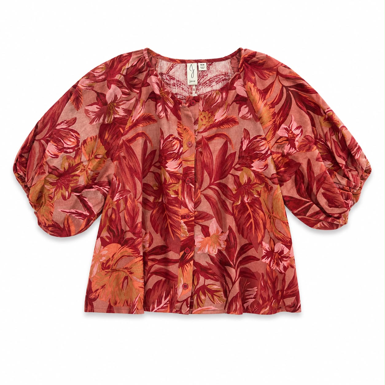 Joie blouse features a striking tropical floral print