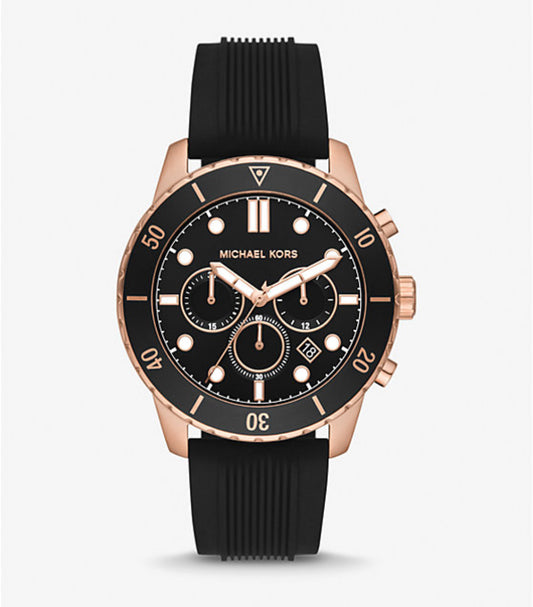 Michael Kors Oversized Cunningham Rose Gold-Tone and Silicone Watch