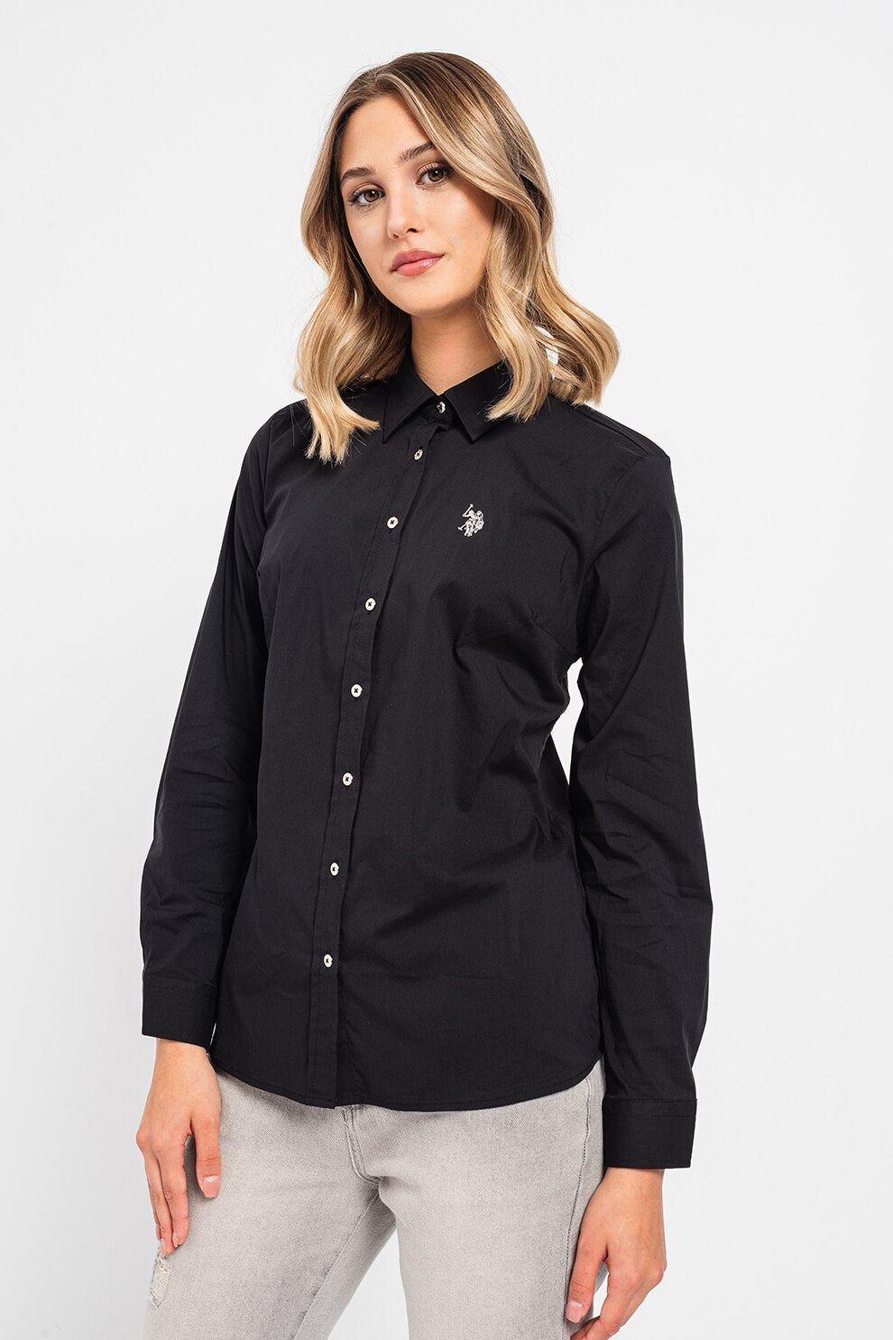 U.S. Polo Assn. Women's Black Long Sleeve Basic Shirt