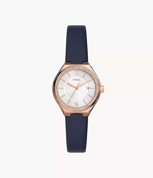 Fossil Eevie Three-Hand Date Navy Leather Watch