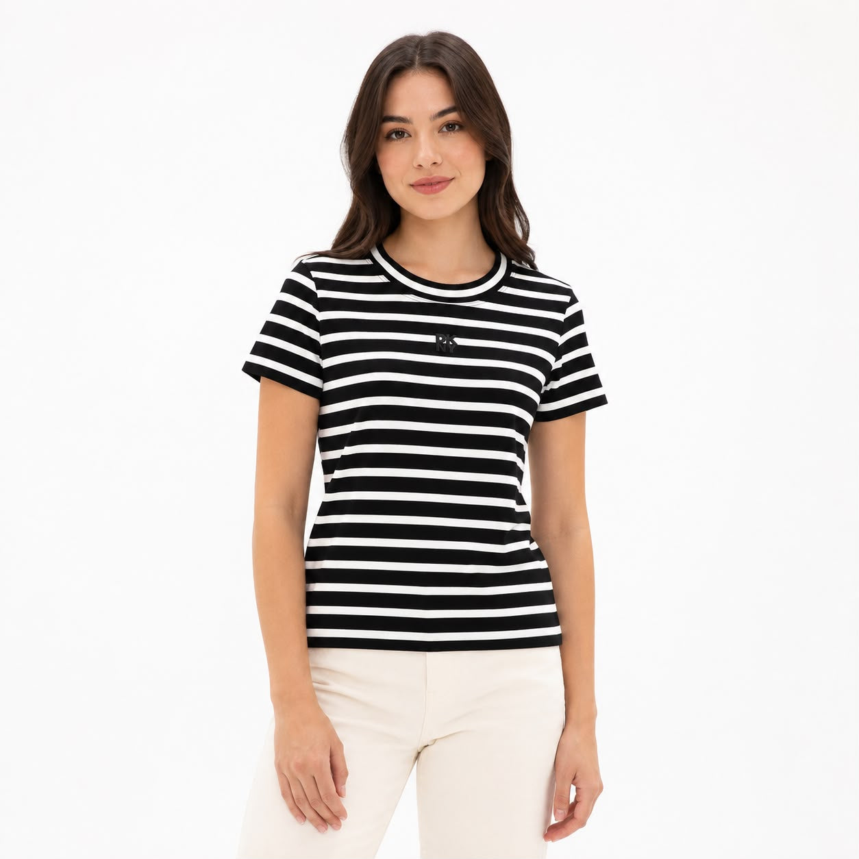 DKNY black and white striped short sleeve t-shirt