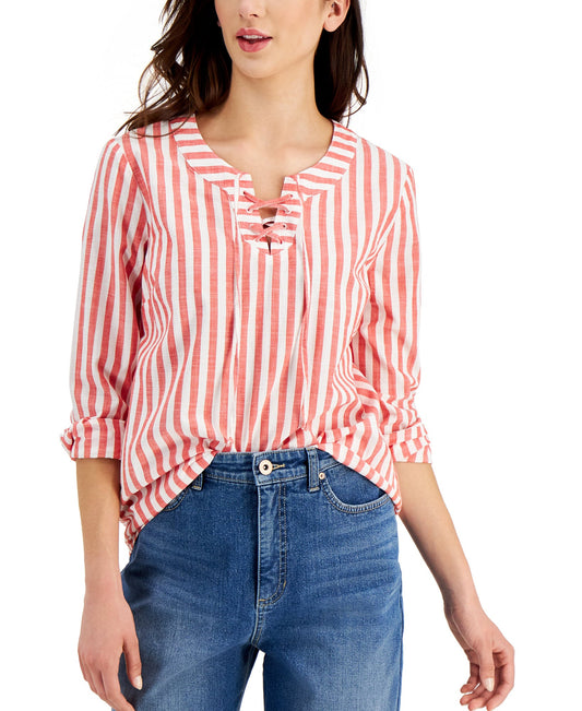 Style & Co Cotton Lace-Up Top Shirt