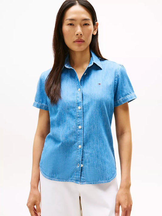 Tommy Hilfiger-Chambray Puff-Sleeve Shirt